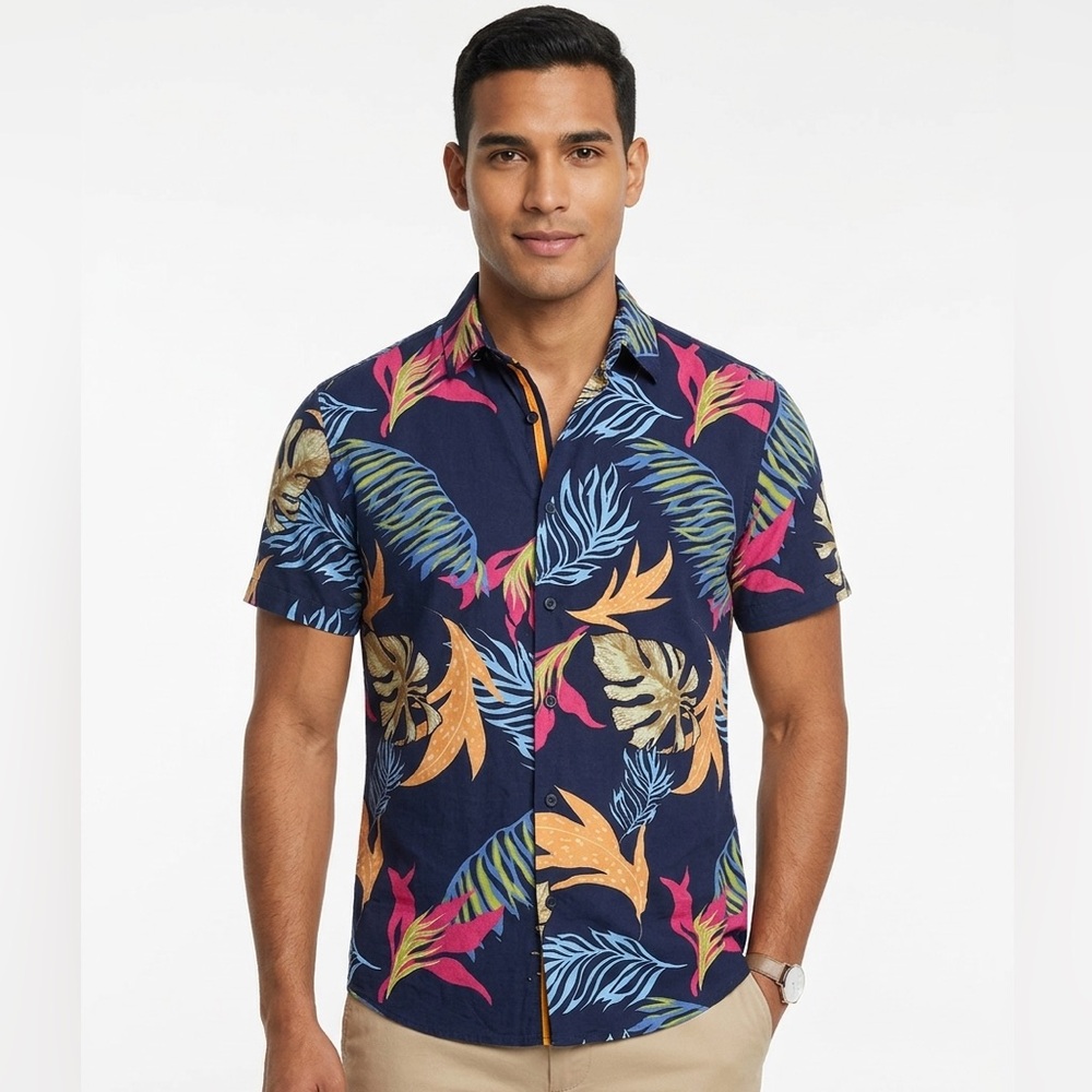 Mojito Collection Tropical Print Short-Sleeve Button-Down Shirt Sz‎ M. Preowned.